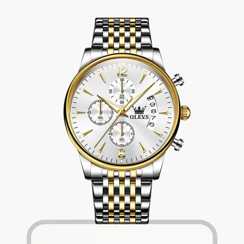 OLEVS Chronograph White Dial Two-Tone Men's Watch- 2867